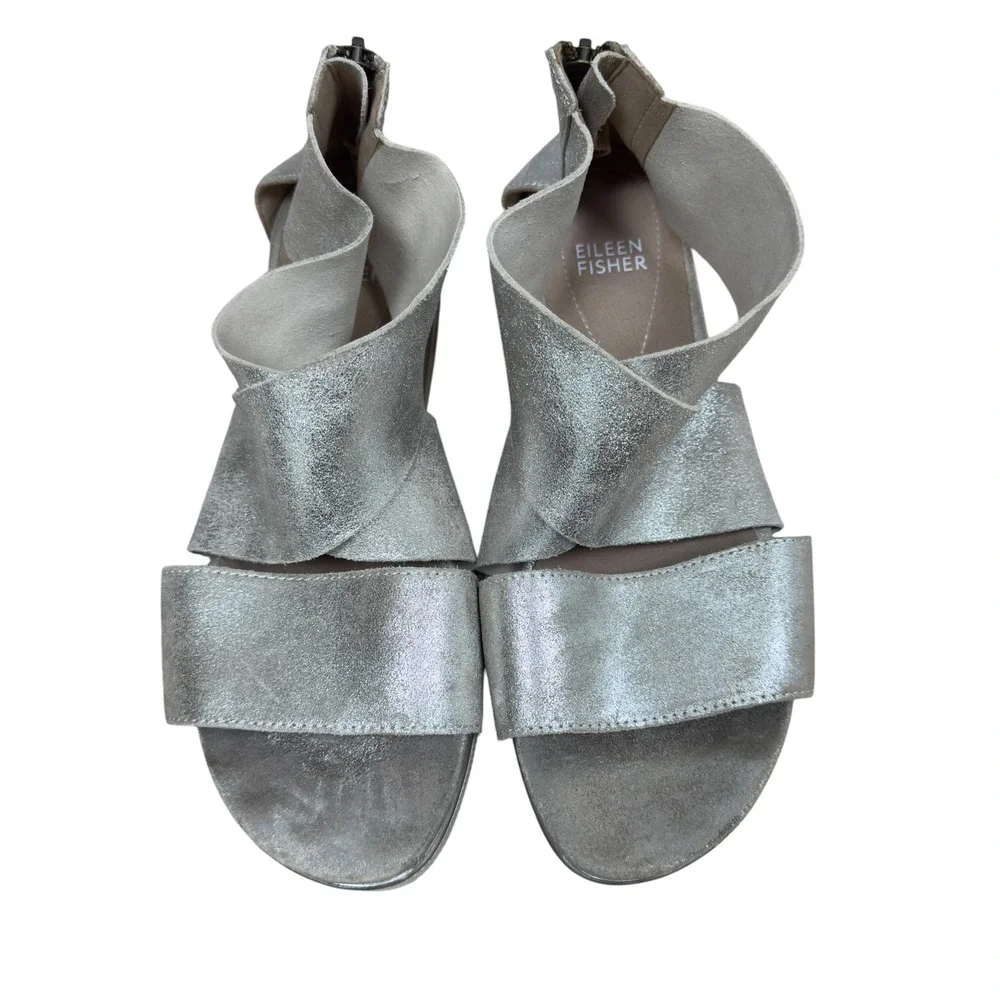 Eileen Fisher Sport Suede Sneaker Sandals 38‎ US7.5 Metallic Leather Back Zip
